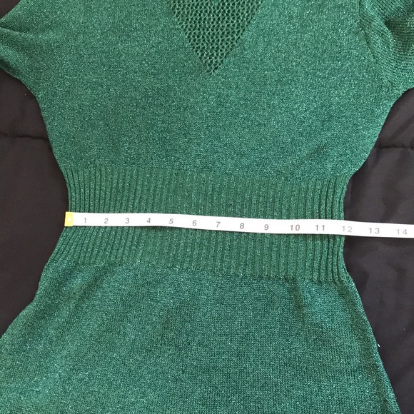 Vintage Wenjilli Metallic Knit Long Sleeve Maxi Dress Turtle Neck; Mesh V @ Neck - Picture 10 of 16